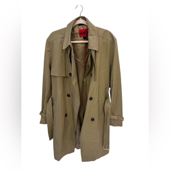 HUGO Maluks Khaki Trench Coat – Water-Repellent, Belted, Size 42R NWT - Picture 6 of 10